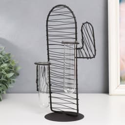 Фигурка с колбами (вазонами) «Кактус. Штрихи», чёрный, 15×9×26 см