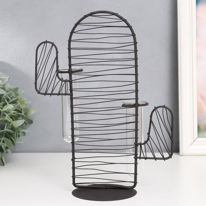 Фигурка с колбами (вазонами) «Кактус. Штрихи», чёрный, 15×9×26 см