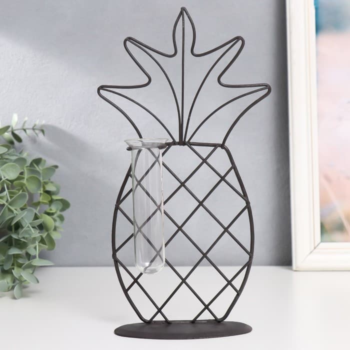 Фигурка с колбой для сухоцветов, цветка «Ананас», чёрный, 15×5.5×25 см