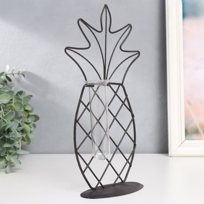 Фигурка с колбой для сухоцветов, цветка «Ананас», чёрный, 15×5.5×25 см