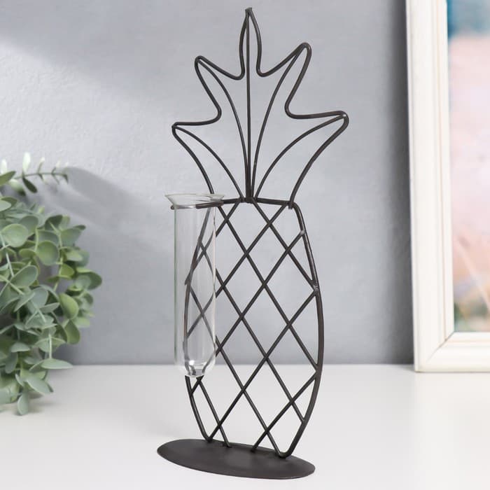 Фигурка с колбой для сухоцветов, цветка «Ананас», чёрный, 15×5.5×25 см