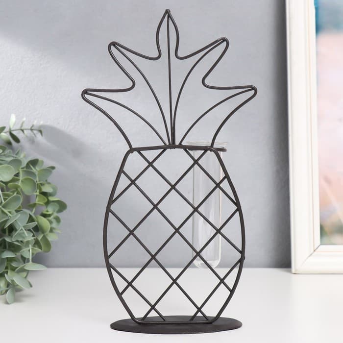 Фигурка с колбой для сухоцветов, цветка «Ананас», чёрный, 15×5.5×25 см