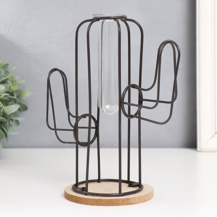 Фигурка с колбой (вазоном) «Кактус», чёрный, 20×12×22.5 см