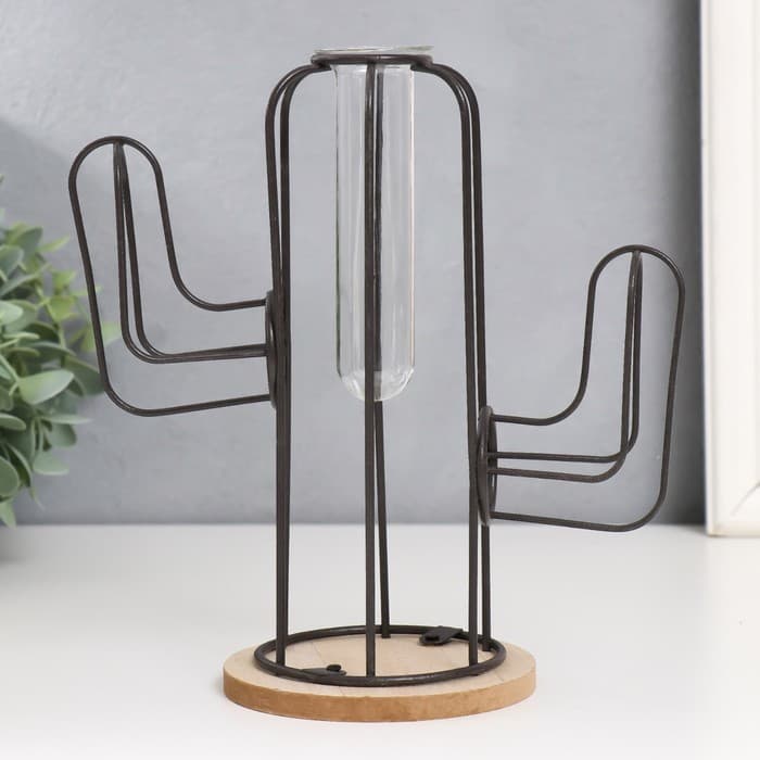 Фигурка с колбой (вазоном) «Кактус», чёрный, 20×12×22.5 см