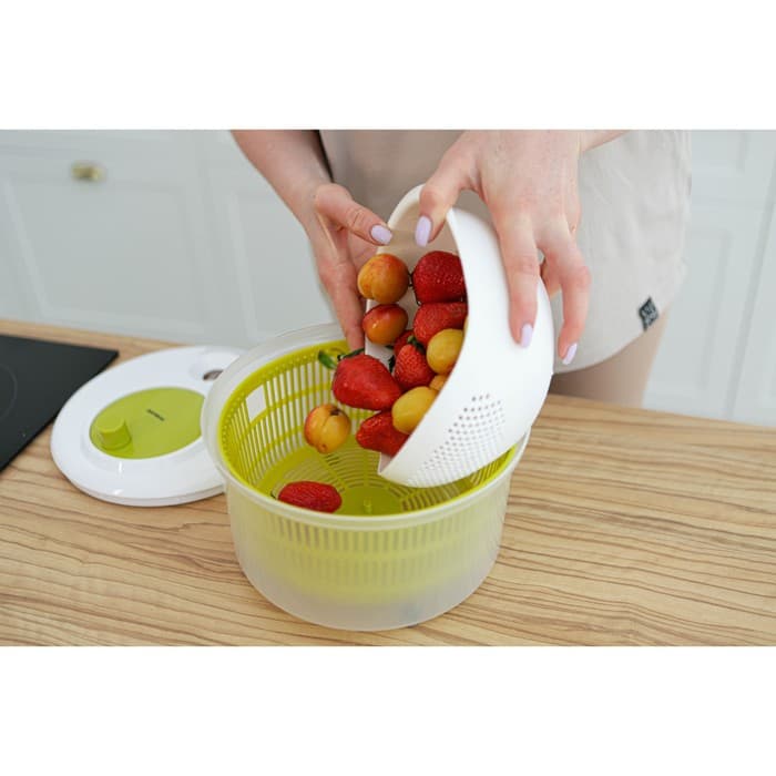 Центрифуга для сушки зелени Доляна Fresh cook, 3.7 л, пластик, белая, зелёная