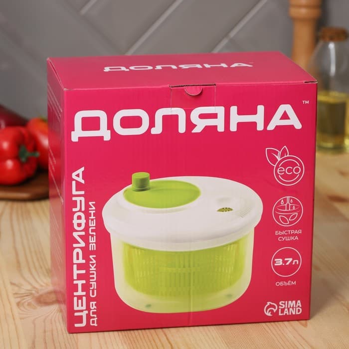 Центрифуга для сушки зелени Доляна Fresh cook, 3.7 л, пластик, белая, зелёная