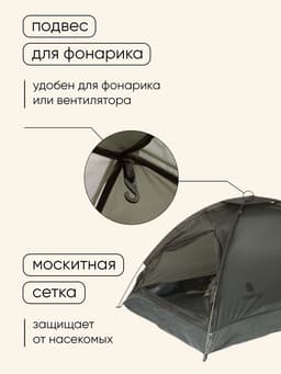 Палатка туристическая 2-местная maclay fisht te 2, 205×150×105 см, трекинговая, однослойная, зелёная