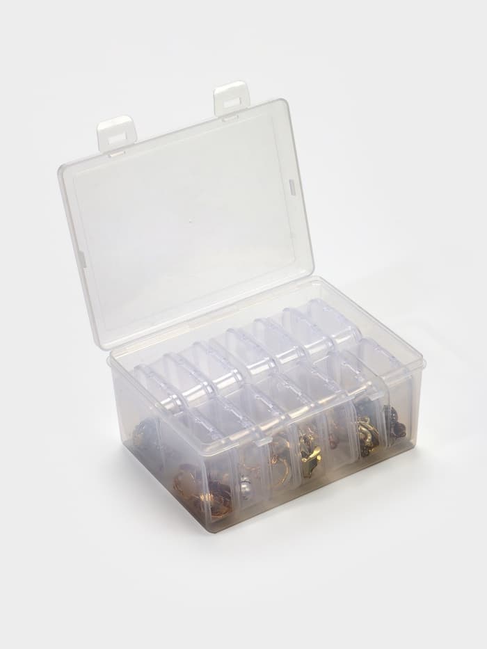 Органайзер для украшений QF, антиокислительный на 14 ячеек, 16.5×12×6 см, прозрачный