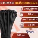 Хомут нейлоновый для стяжки, ТУНДРА, 3.6×250 мм, черный, 100 шт.