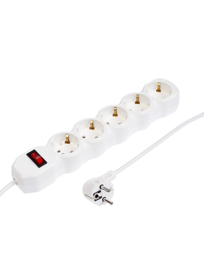 Удлинитель Luazon Lighting ECO, 5 розеток, 5 м, 10 А, 2200 Вт, ПВС 3×0.75 мм2, с заземлением, белый