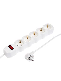 Удлинитель Luazon Lighting ECO, 5 розеток, 5 м, 10 А, 2200 Вт, ПВС 3×0.75 мм2, с заземлением, белый
