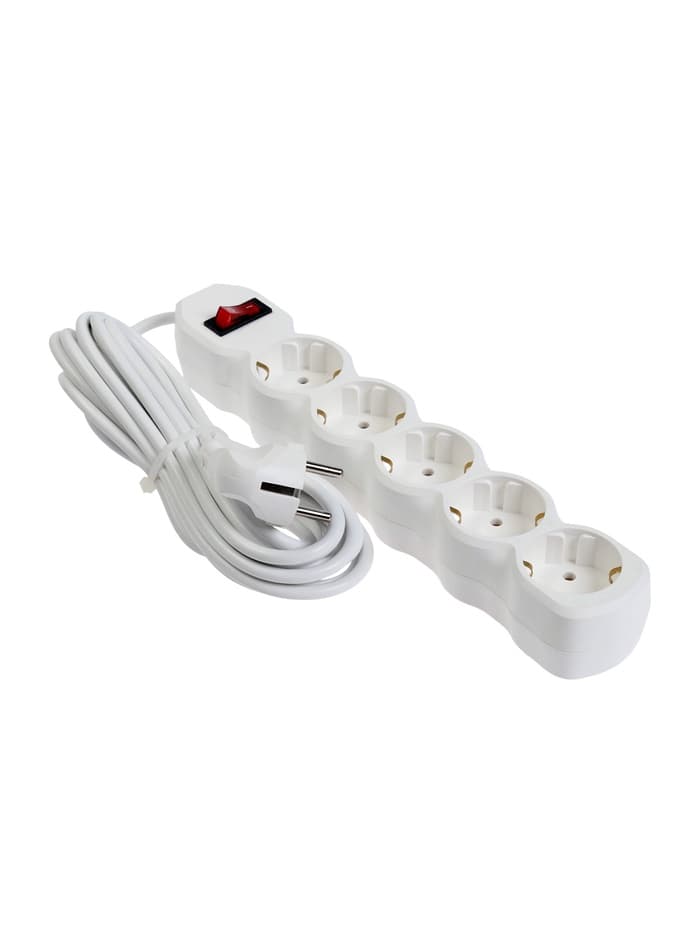 Удлинитель Luazon Lighting ECO, 5 розеток, 5 м, 10 А, 2200 Вт, ПВС 3×0.75 мм2, с заземлением, белый