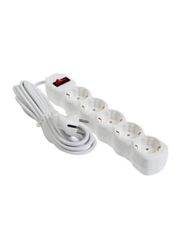 Удлинитель Luazon Lighting ECO, 5 розеток, 5 м, 10 А, 2200 Вт, ПВС 3×0.75 мм2, с заземлением, белый