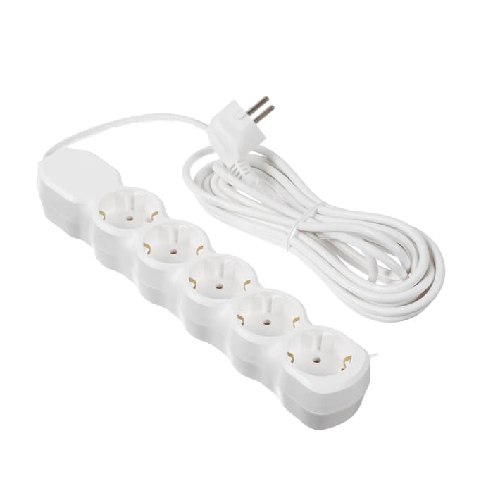Удлинитель Luazon Lighting ECO, 5 розеток, 5 м, 10 А, 2200 Вт, ПВС 3×0.75 мм2, с заземлением, белый