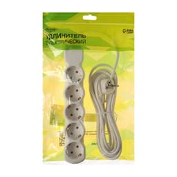 Удлинитель Luazon Lighting ECO, 5 розеток, 5 м, 10 А, 2200 Вт, ПВС 3×0.75 мм2, с заземлением, белый