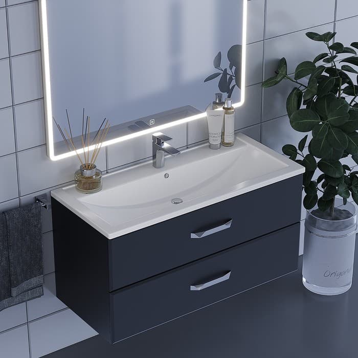 Тумба с раковиной Uperwood Foster, 100 см, подвесная, чёрная