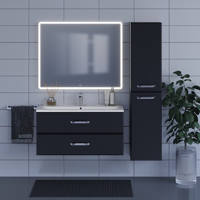 Тумба с раковиной Uperwood Foster, 100 см, подвесная, чёрная