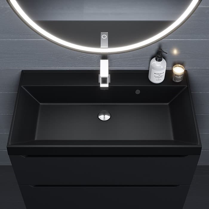 Раковина Uperwood Classic Quartz 80 см, кварцевая, черная матовая, космос