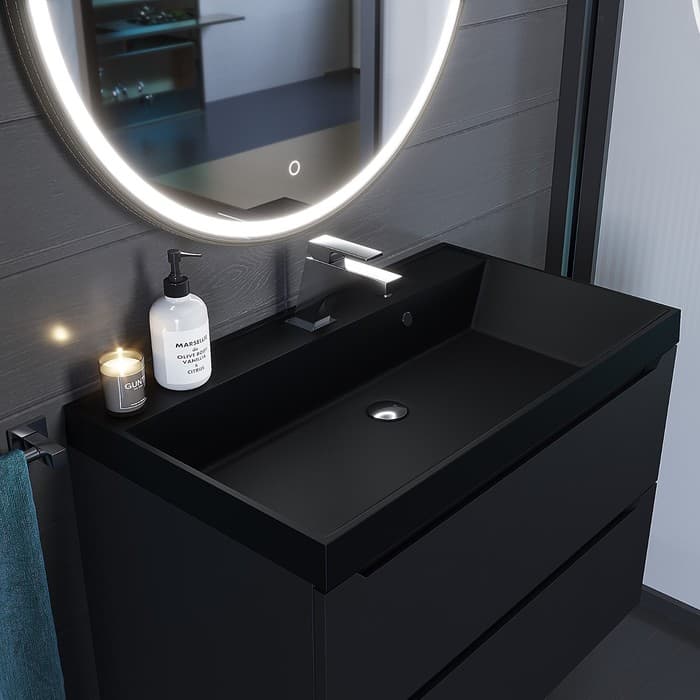 Раковина Uperwood Classic Quartz 80 см, кварцевая, черная матовая, космос