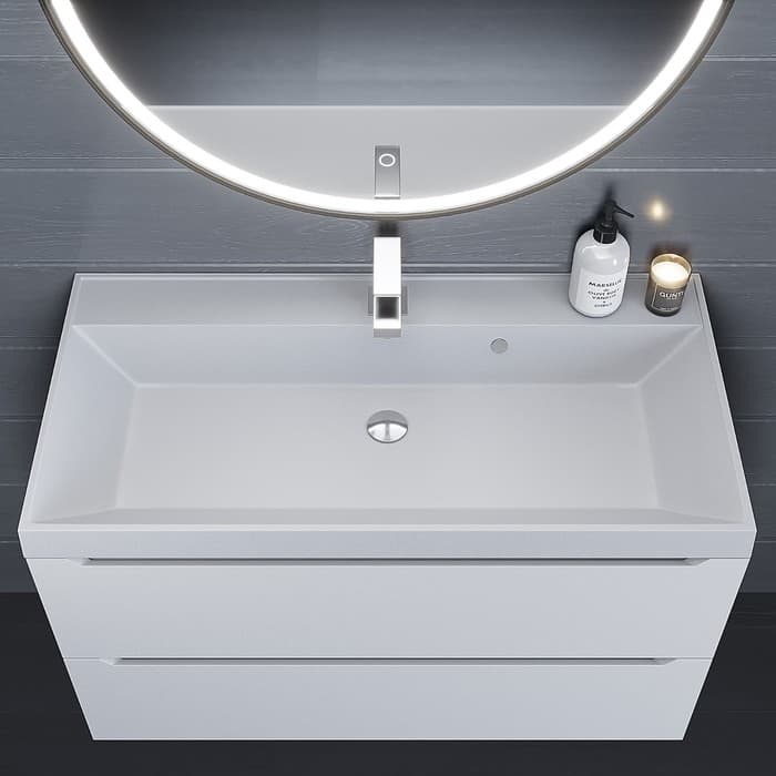 Раковина Uperwood Classic Quartz 90 см, кварцевая, белая матовая, жасмин