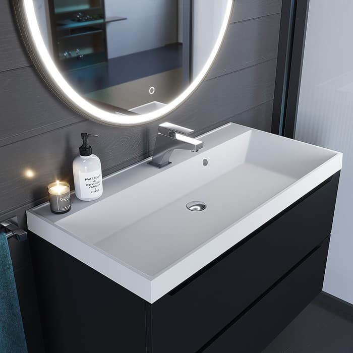 Раковина Uperwood Classic Quartz 90 см, кварцевая, белая матовая, жасмин