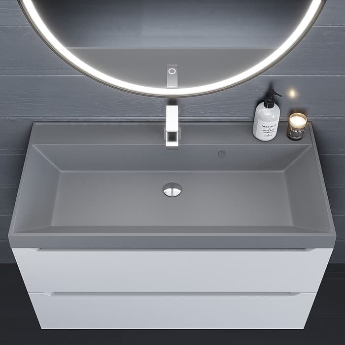 Раковина Uperwood Classic Quartz 90 см, кварцевая, серая матовая, бетон