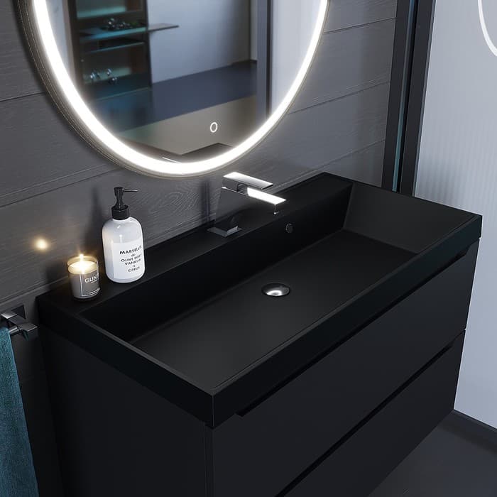 Раковина Uperwood Classic Quartz 90 см, кварцевая, черная матовая, космос