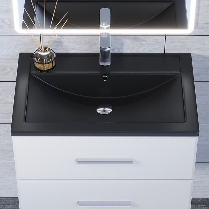 Раковина Uperwood Foster Quartz 70 см, кварцевая, черная матовая, уголь