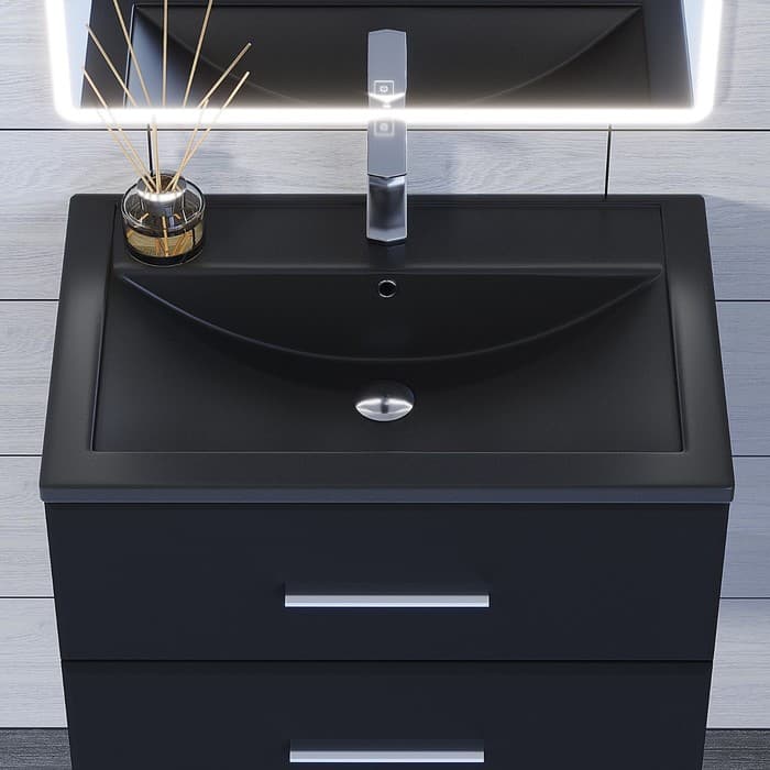 Раковина Uperwood Foster Quartz 70 см, кварцевая, черная матовая, космос