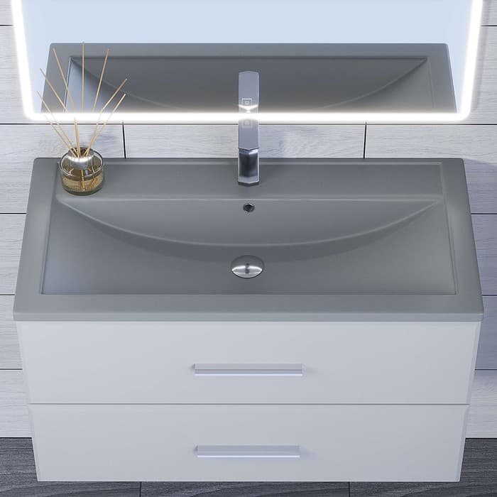 Раковина Uperwood Foster Quartz 80 см, кварцевая, серая матовая, бетон