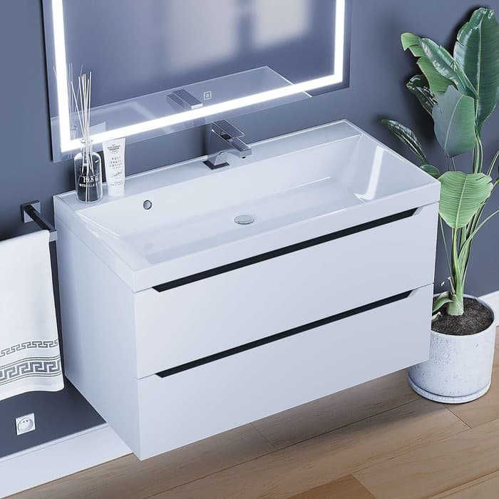 Тумба подвесная Uperwood, под раковину Uperwood Tanos 90, цвет белый/графит