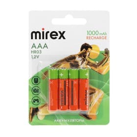 Аккумулятор Mirex, Ni-Mh, AAA, HR03-4BL, 1.2 В, 1000 мАч, блистер, 4 шт.