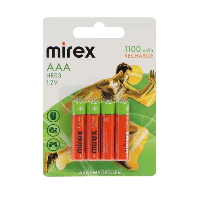 Аккумулятор Mirex, Ni-Mh, AAA, HR03-4BL, 1.2 В, 1100 мАч, блистер, 4 шт.