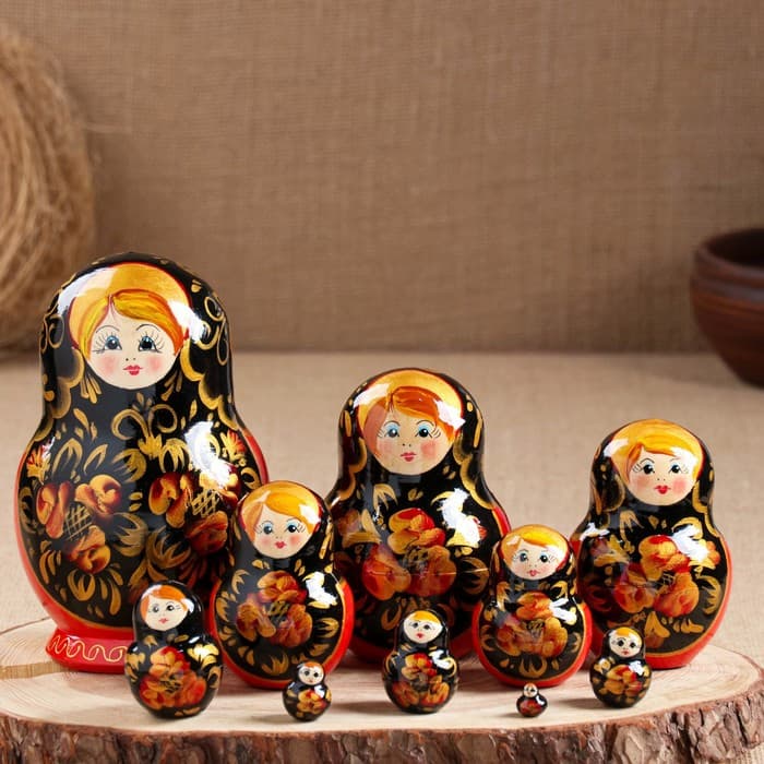 Матрёшка дерево «Хохлома», 10 кукольная, 16 см
