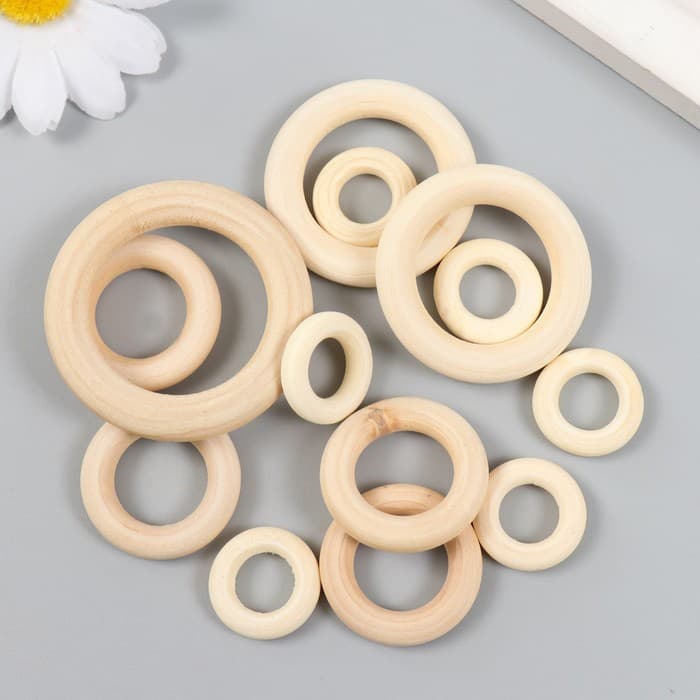 Набор деревянных неокрашенных колец МИКС-12 (кольца 20.30.40.50 мм) 13 шт.