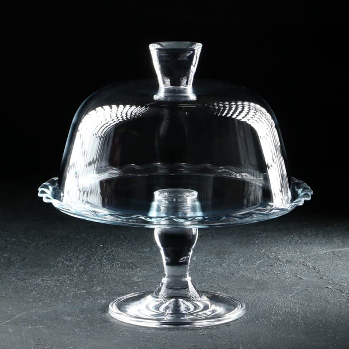 Блюдо Paşabahçe Patisserie, с крышкой, на ножке, стекло, прозрачное