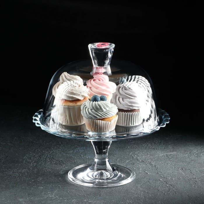Блюдо Paşabahçe Patisserie, с крышкой, на ножке, стекло, прозрачное