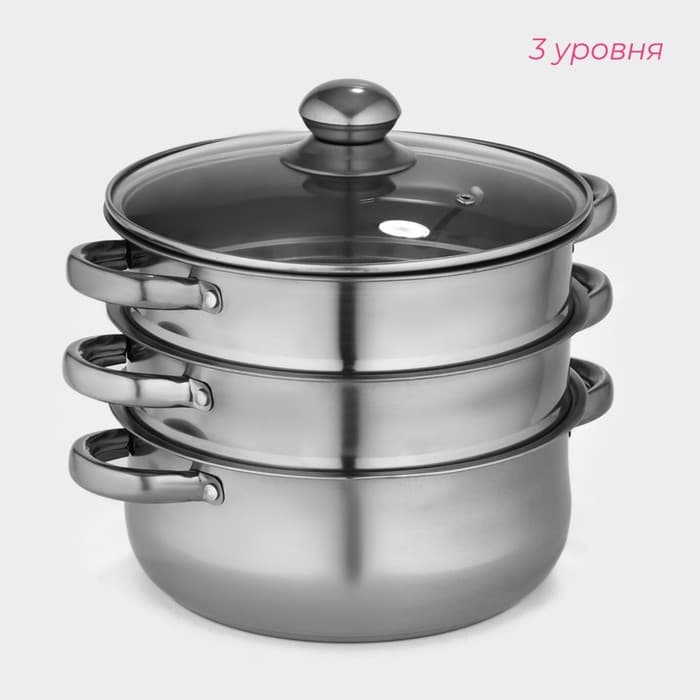 Мантоварка-пароварка Доляна «Классика», d=24 см, 3 уровня, общий объём — 7.9 л, индукция, нержавеющая сталь