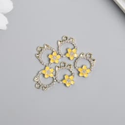 Декор для творчества металл, эмаль, стразы «Кошечка с жёлтым цветком», золото, 1.2×1.7 см