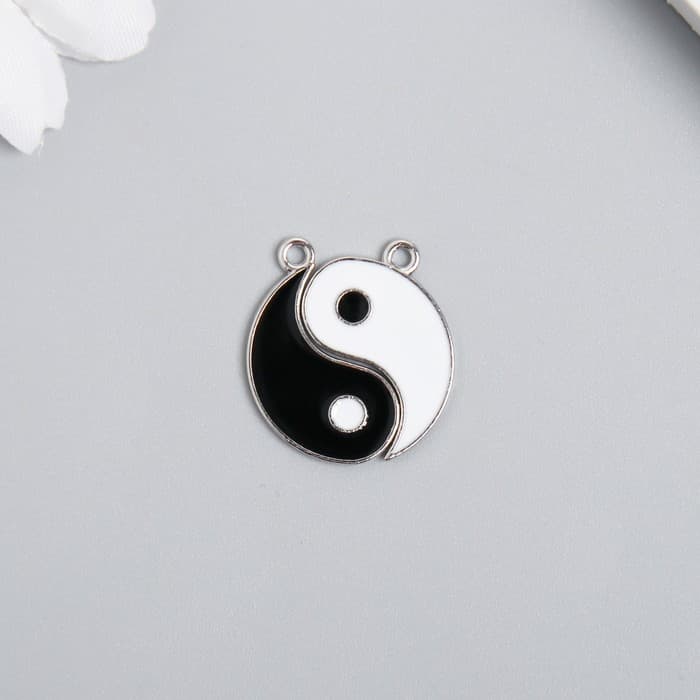 Декор для творчества металл, эмаль «Инь-ян», серебро, набор 2 шт., 2×2.2 см
