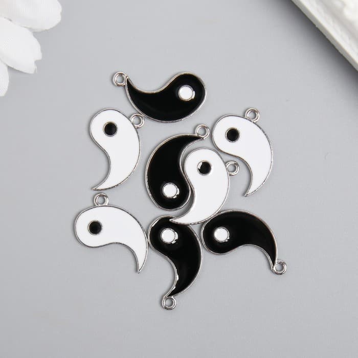 Декор для творчества металл, эмаль «Инь-ян», серебро, набор 2 шт., 2×2.2 см