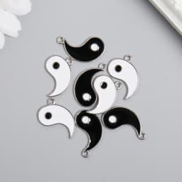 Декор для творчества металл, эмаль «Инь-ян», серебро, набор 2 шт., 2×2.2 см