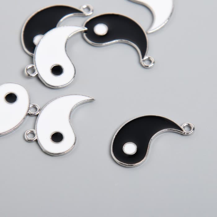 Декор для творчества металл, эмаль «Инь-ян», серебро, набор 2 шт., 2×2.2 см