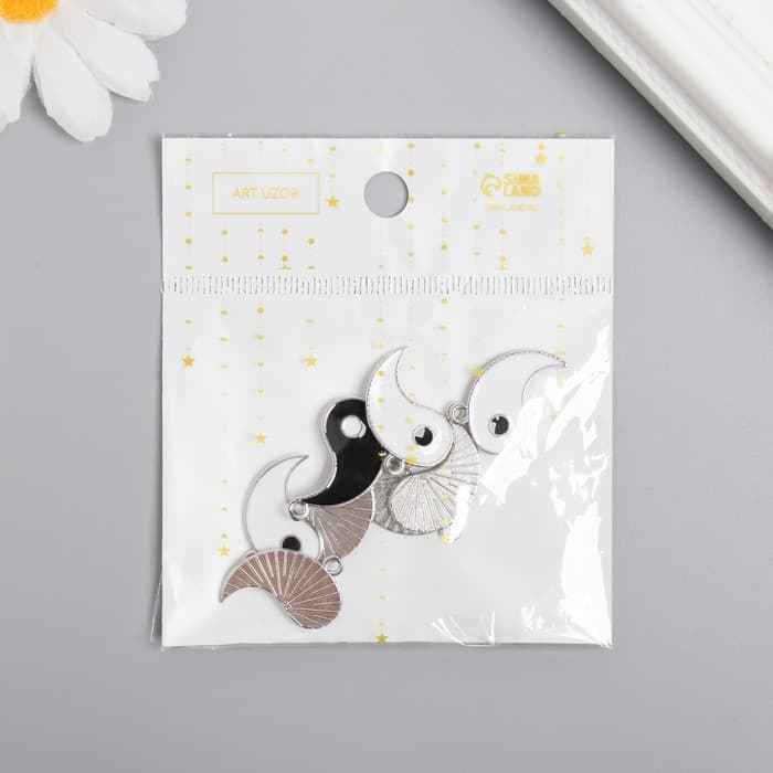 Декор для творчества металл, эмаль «Инь-ян», серебро, набор 2 шт., 2×2.2 см