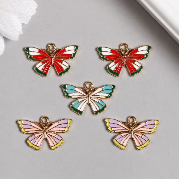 Декор для творчества металл, эмаль «Разноцветная бабочка», 1.5×2.5 см, МИКС