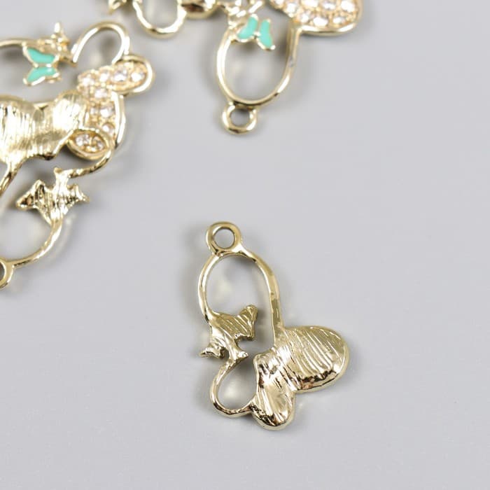 Декор для творчества металл, эмаль, стразы «Бабочка с бабочкой», золото, 1.7×2.5 см