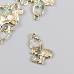 Декор для творчества металл, эмаль, стразы «Бабочка с бабочкой», золото, 1.7×2.5 см