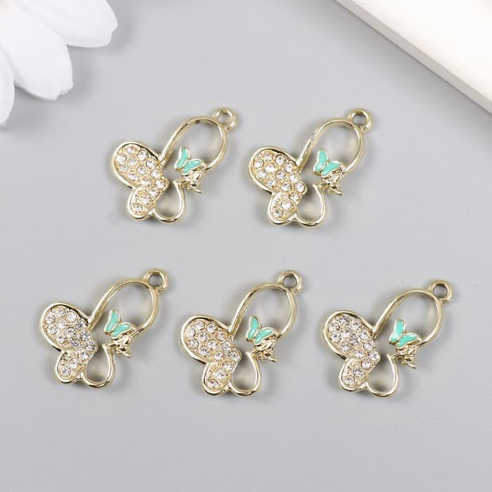 Декор для творчества металл, эмаль, стразы «Бабочка с бабочкой», золото, 1.7×2.5 см