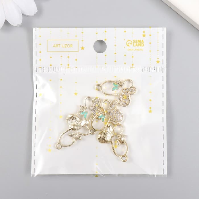 Декор для творчества металл, эмаль, стразы «Бабочка с бабочкой», золото, 1.7×2.5 см