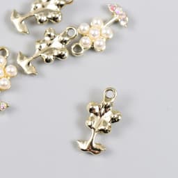 Декор для творчества металл, стразы «Цветочек жемчужный с листиками», золото, 1.1×2 см